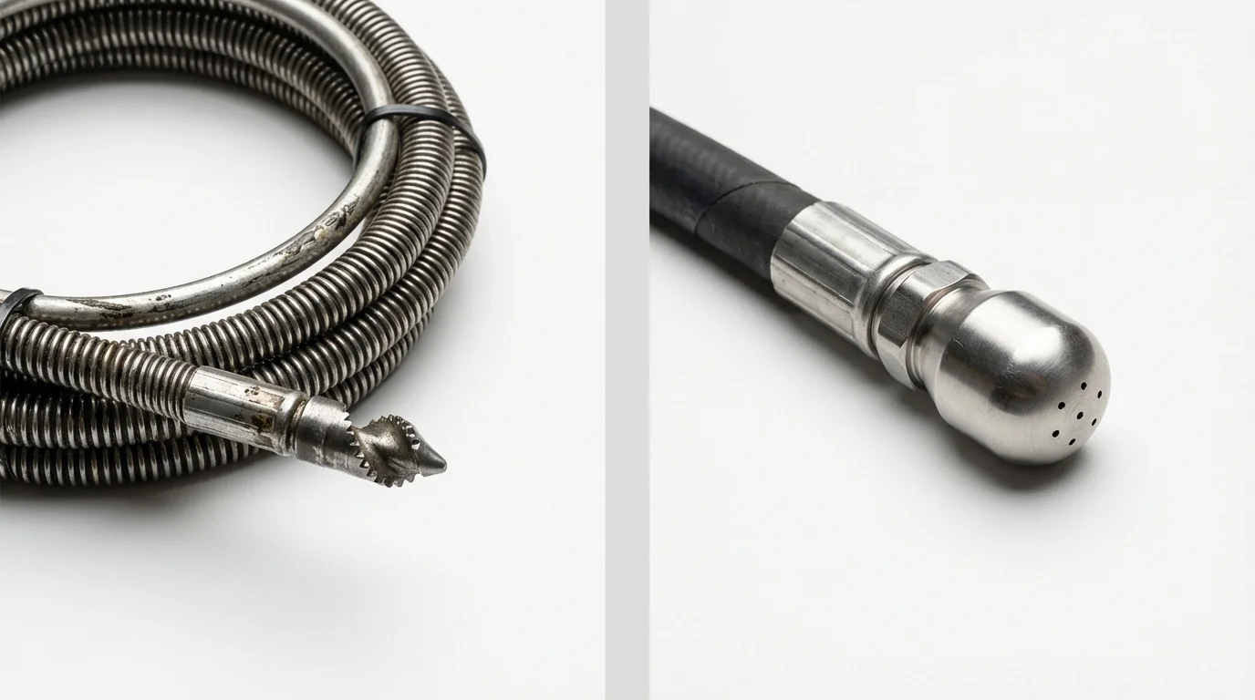 Drain snake cable and hydro jetting nozzle used for drain cleaning in Angel Fire, NM