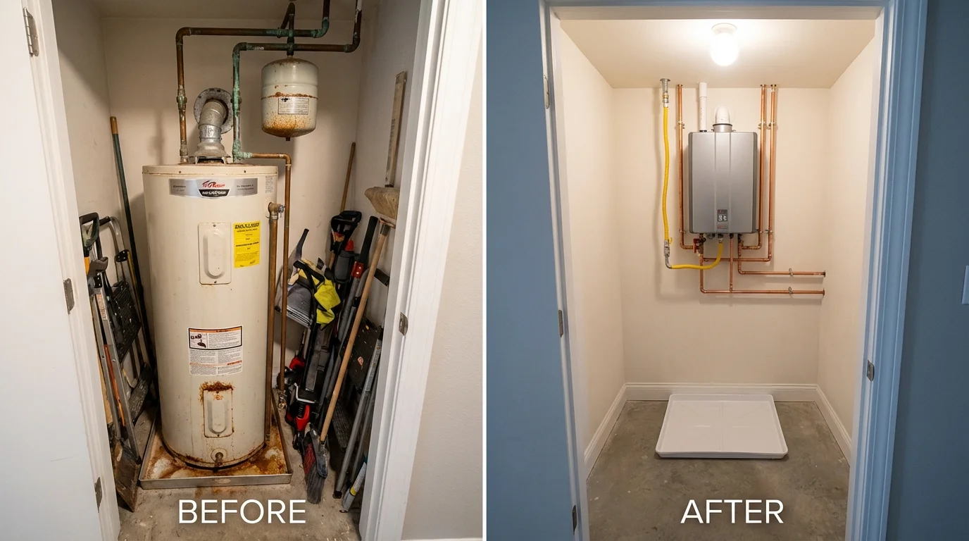 Tank water heater versus wall-mounted tankless unit comparison for Angel Fire, NM homeowners