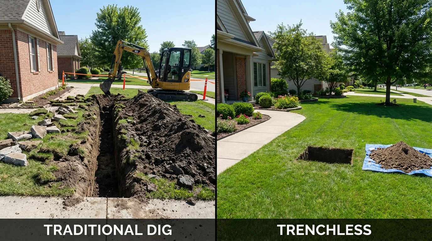 Trenchless sewer repair with minimal yard damage versus traditional excavation in Angel Fire, NM